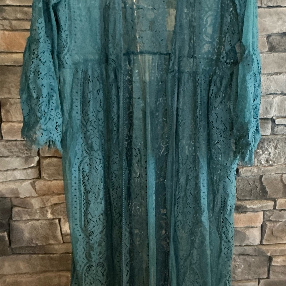 Teal Lace Long Kimono